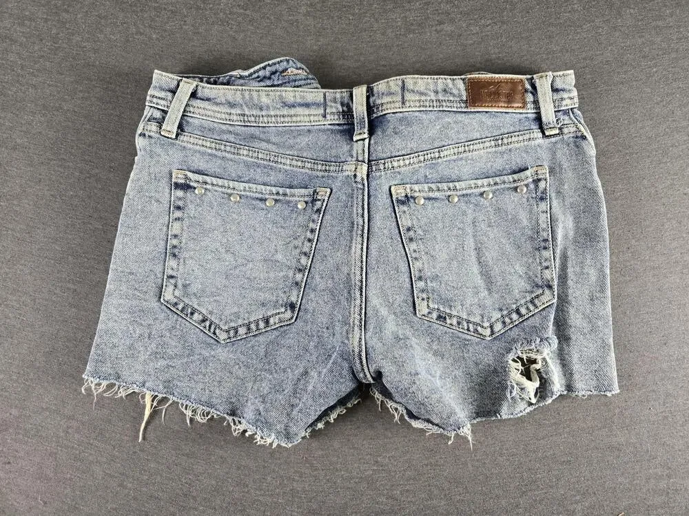 Hollister Shorts Juniors 7/28 Blue High Rise Mom Distressed Studded Denim